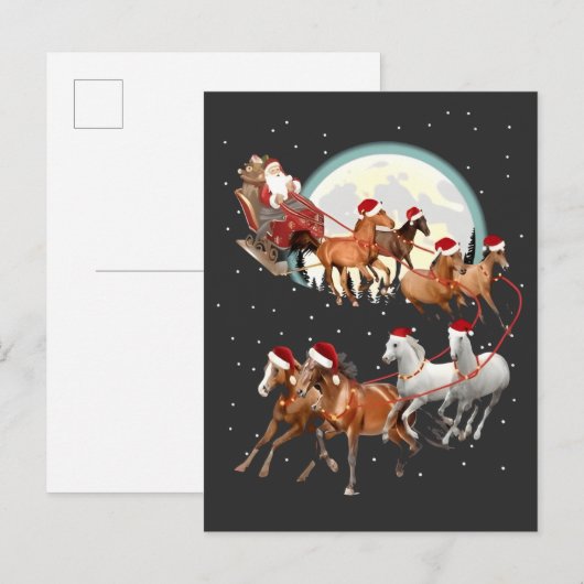 Kerstman rijdt op paarden Paardenslee Equestrian Aankondigingskaart (Voorkant / Achterkant)
