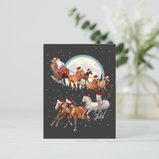 Kerstman rijdt op paarden Paardenslee Equestrian Aankondigingskaart (Staand voorkant)