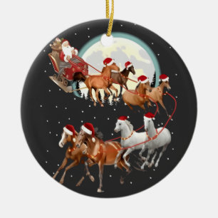 Kerstman rijdt op paarden Paardenslee Equestrian  Keramisch Ornament