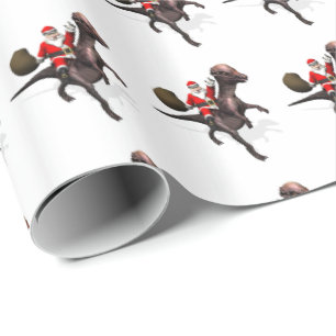 Kerstman rijdt op Pachyosaurus Cadeaupapier