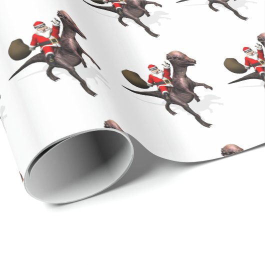 Kerstman rijdt op Pachyosaurus Cadeaupapier (Rol Hoek)