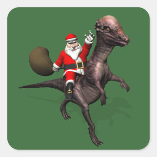 Kerstman rijdt op Pachyosaurus Vierkante Sticker