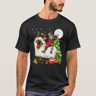 Kerstman rijdt op rendier Himalaya kat kerstboom T-shirt