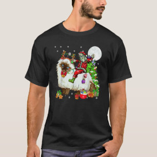 Kerstman rijdt op rendier Himalaya kat kerstboom T-shirt