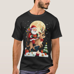 Kerstman rijdt op rendier Siamese kat kerstboom L T-shirt