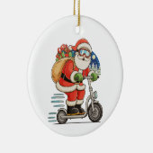 Kerstman rijdt op scooter Kerstmis matching famili Keramisch Ornament (Rechts)
