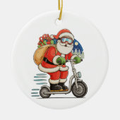 Kerstman rijdt op scooter Kerstmis matching famili Keramisch Ornament (Voorkant)
