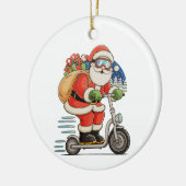 Kerstman rijdt op scooter Kerstmis matching famili Keramisch Ornament (Links)
