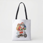 Kerstman rijdt op scooter Kerstmis Matching Famili Tote Bag (Voorkant)