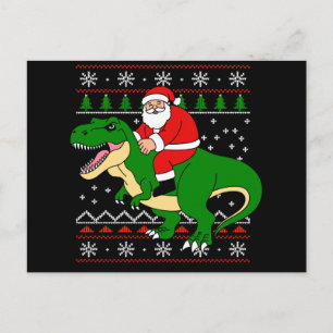 Kerstman rijdt op T Rex Kerstmis Dinosaurus Lelijk Feestdagenkaart