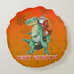 Kerstman rijdt op T Rex - Prettig Trexmas Rond Kussen