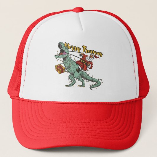 Kerstman rijdt op T Rex - Prettig Trexmas Trucker Pet (Voorkant)