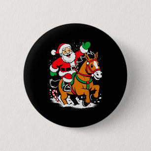 Kerstman rijdt paard Grappig equestrian Kerstmis K Ronde Button 5,7 Cm