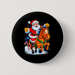 Kerstman rijdt paard Grappig ruiterij Kerstmis Ker Ronde Button 5,7 Cm