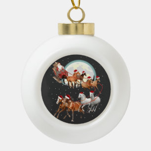 Kerstman rijdt paarden Paardenslee Equestrian Keramische Bal Ornament