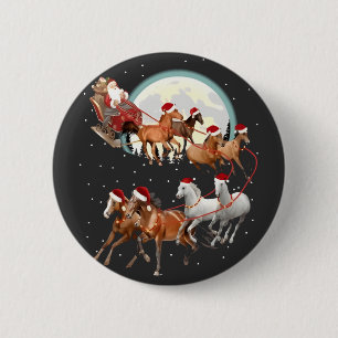 Kerstman rijdt paarden Paardenslee Equestrian Ronde Button 5,7 Cm
