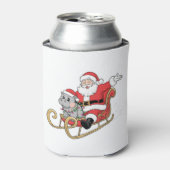 Kerstman rijdt slee met een Moo Deng baby nijlpaar Blikjeskoeler (Blikje Voorkant)