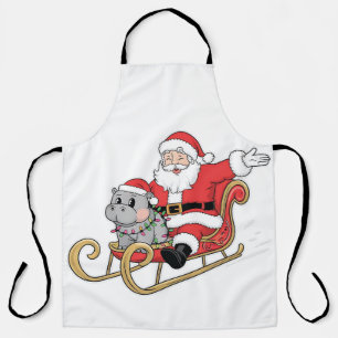 Kerstman rijdt slee met een Moo Deng baby nijlpaar Schort