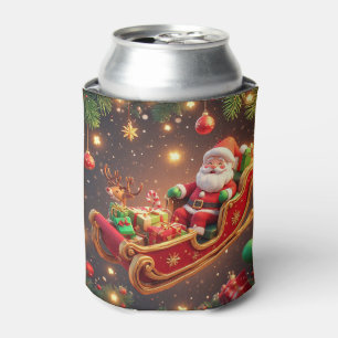 Kerstman rijdt slee met een rendier blikjeskoeler