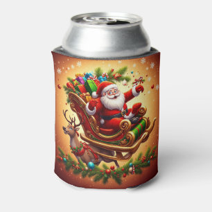 Kerstman rijdt slee met een rendier blikjeskoeler
