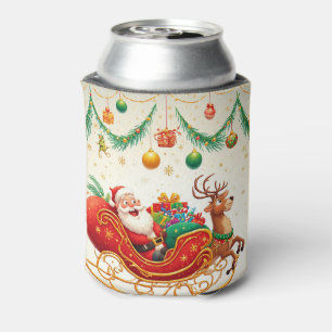 Kerstman rijdt slee met een rendier blikjeskoeler