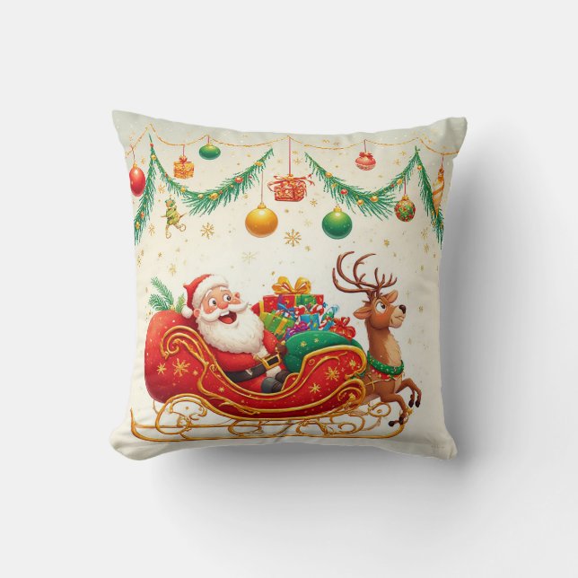 Kerstman rijdt slee met een rendier kussen (Voorkant)