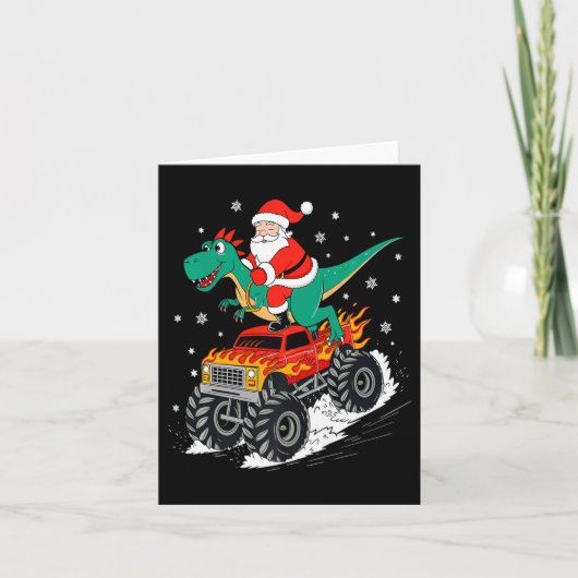 Kerstman rijdt T Rex dinosaurus monstertruck jonge Kaart (Voorkant)