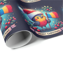 Kerstman Robins met de Roemeense vlag Cadeaupapier