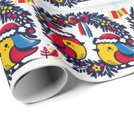 Kerstman Robins met de Roemeense vlaggenkrans Cadeaupapier