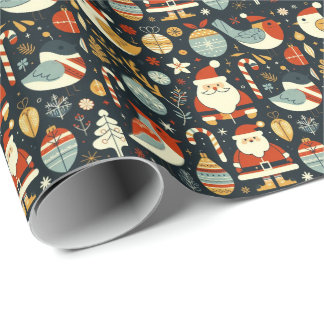 Kerstman Robins Roemeense Vlag kleuren Cadeaupapier