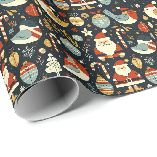 Kerstman Robins Roemeense Vlag kleuren Cadeaupapier (Rol Hoek)