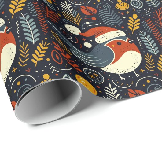 Kerstman Robins Roemeense Vlag kleuren Cadeaupapier (Rol Hoek)