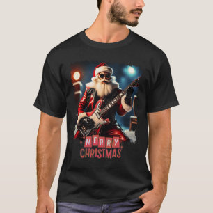 Kerstman Rock Gitaar Prettig Kerstfeest T-shirt