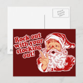 Kerstman Rock Out Feestdagenkaart (Voorkant / Achterkant)