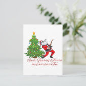 Kerstman Rockt Rond de Kerstboom op een   Feestdagenkaart (Staand voorkant)