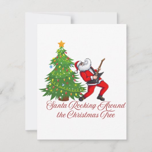 Kerstman Rockt Rond de Kerstboom op een   Feestdagenkaart (Voorkant)