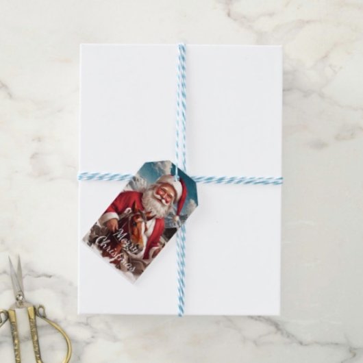Kerstman Rocky Mountain en zijn paard Cadeaulabel