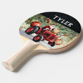 Kerstman Rode Tractor Feestelijke Jolly Tafeltennisbatje (Voorkant Gekanteld)
