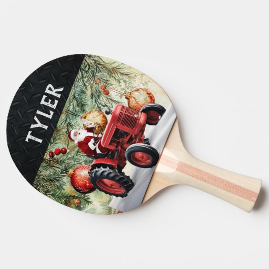 Kerstman Rode Tractor Feestelijke Jolly Tafeltennisbatje (Zijkant)