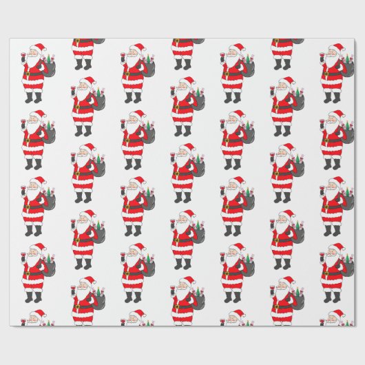 Kerstman Rode Wijnliefhebber Cadeaupapier (Vlak)
