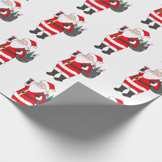Kerstman Rode Wijnliefhebber Cadeaupapier (Hoek)