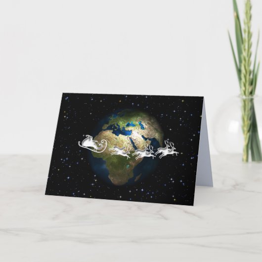 kerstman rond de wereld wenskaart kaart (Voorkant)