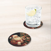  kerstman ronde kartonnen onderzetter (Insitu)