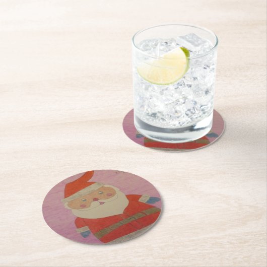  kerstman ronde kartonnen onderzetter (Insitu)