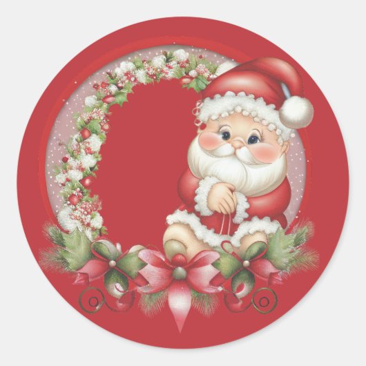 Kerstman Ronde Sticker (Voorkant)