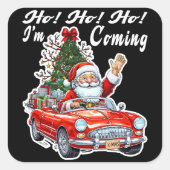 Kerstman Rood Auto Zwarte Achtergrond Vierkante Sticker (Voorkant)