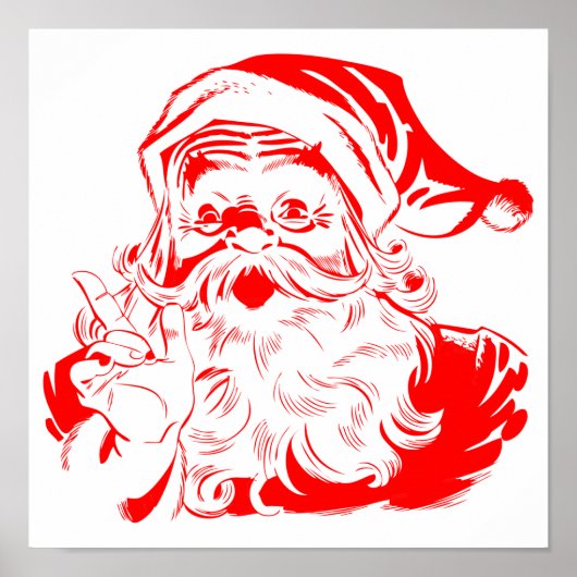 Kerstman Rood en Wit Kerstfeest Poster (Voorkant)