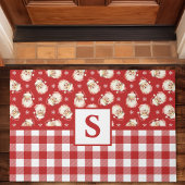 Kerstman Rood Gingham Monogram Kerstmis Deurmat