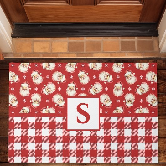 Kerstman Rood Gingham Monogram Kerstmis Deurmat
