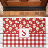 Kerstman Rood Gingham Monogram Kerstmis Deurmat
